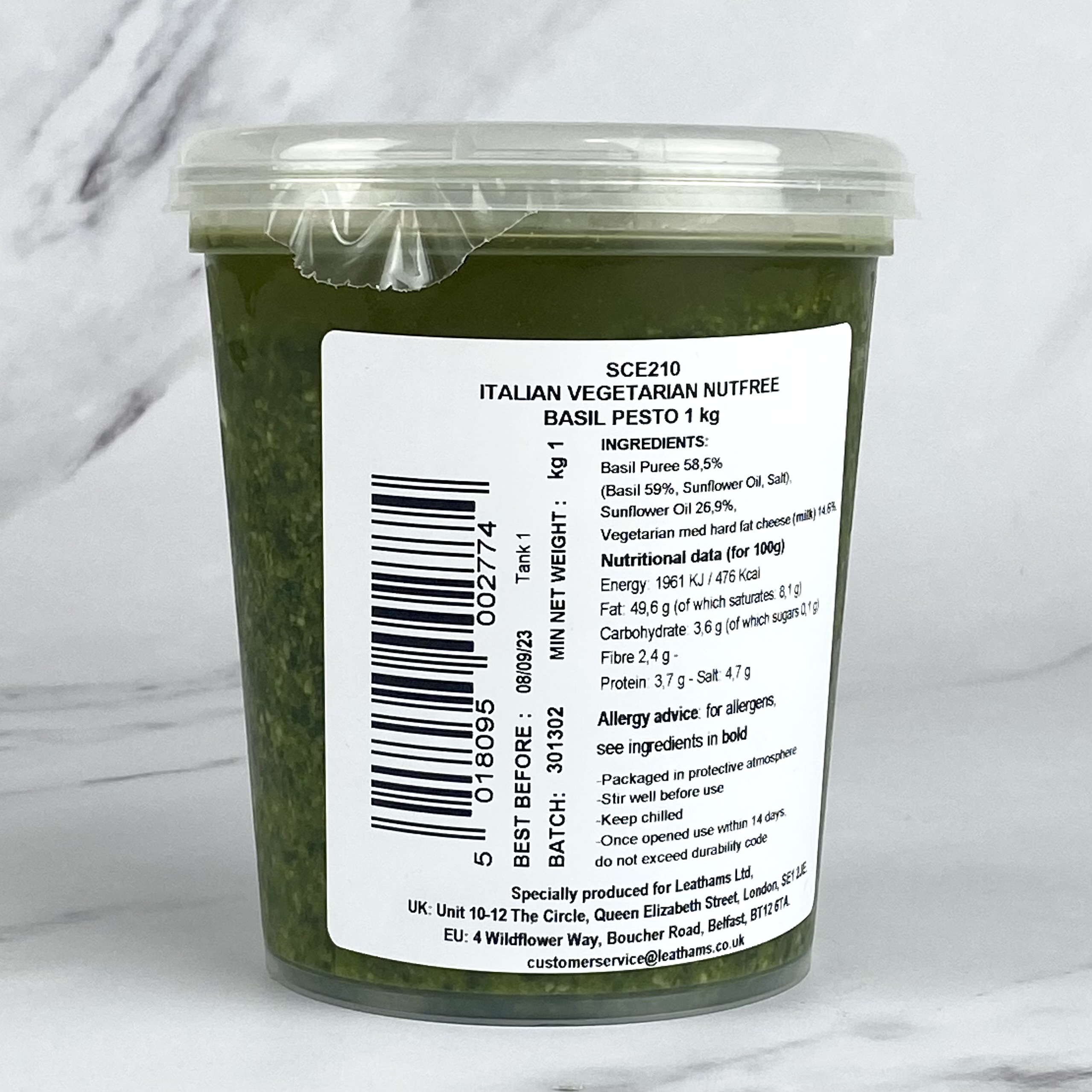 Nut Free Green Basil Pesto Vegetarian 1kg Food Republic