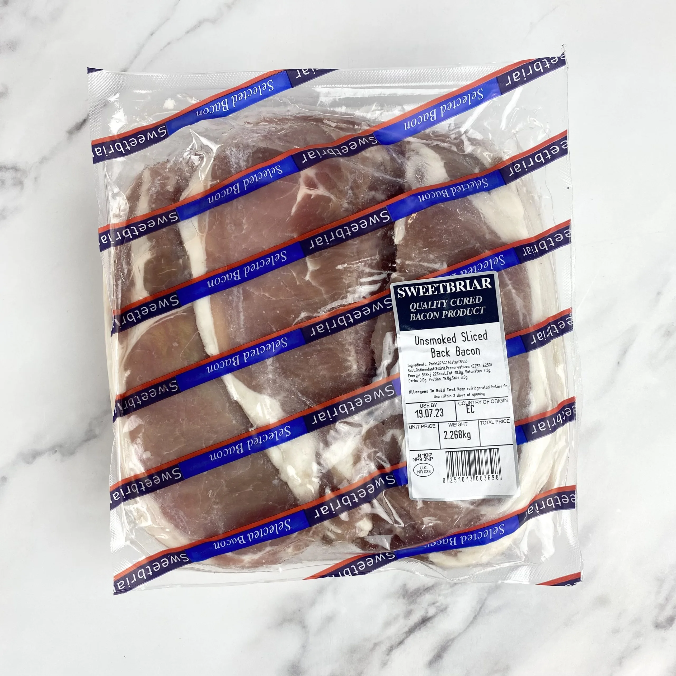 Unsmoked Back Bacon – 2.27kg