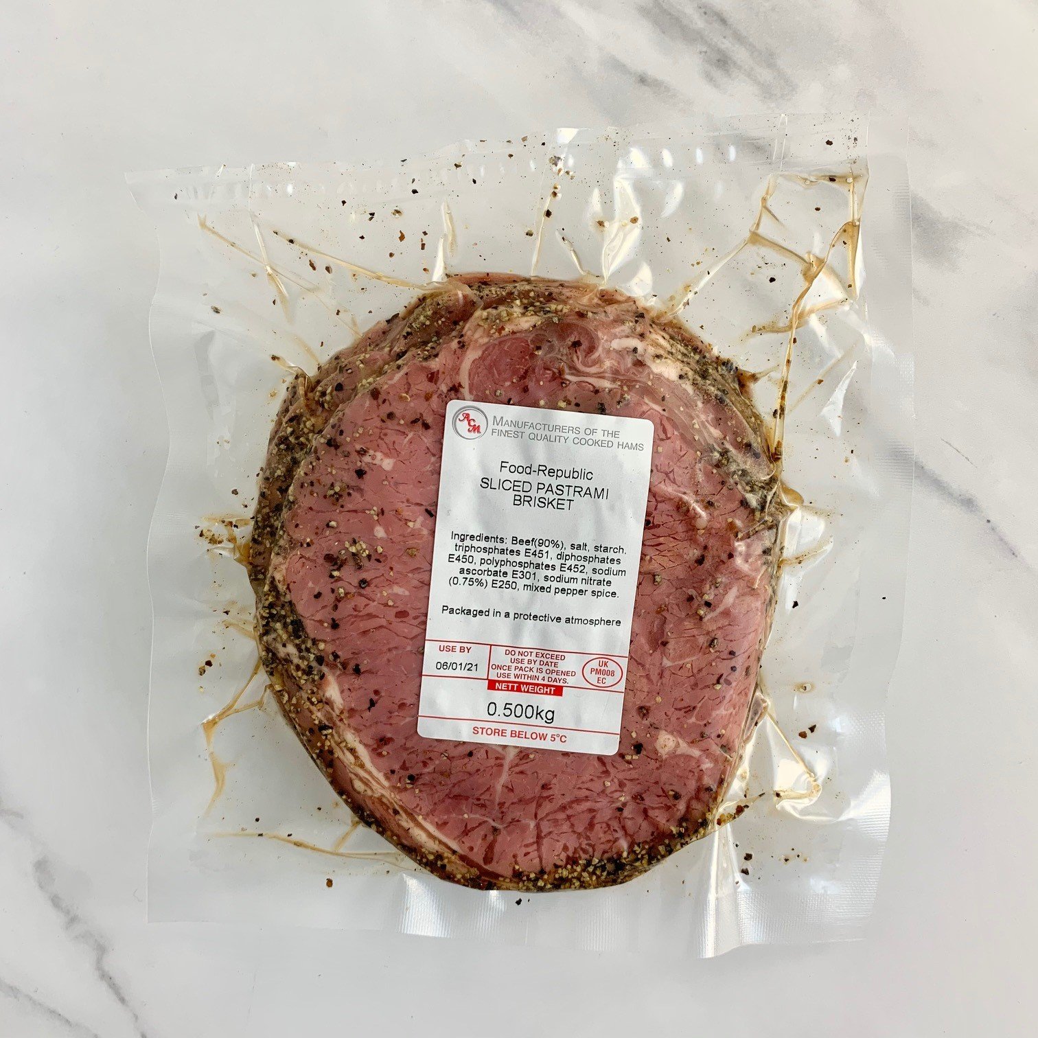 Sliced Peppered Beef Pastrami Brisket – 500g