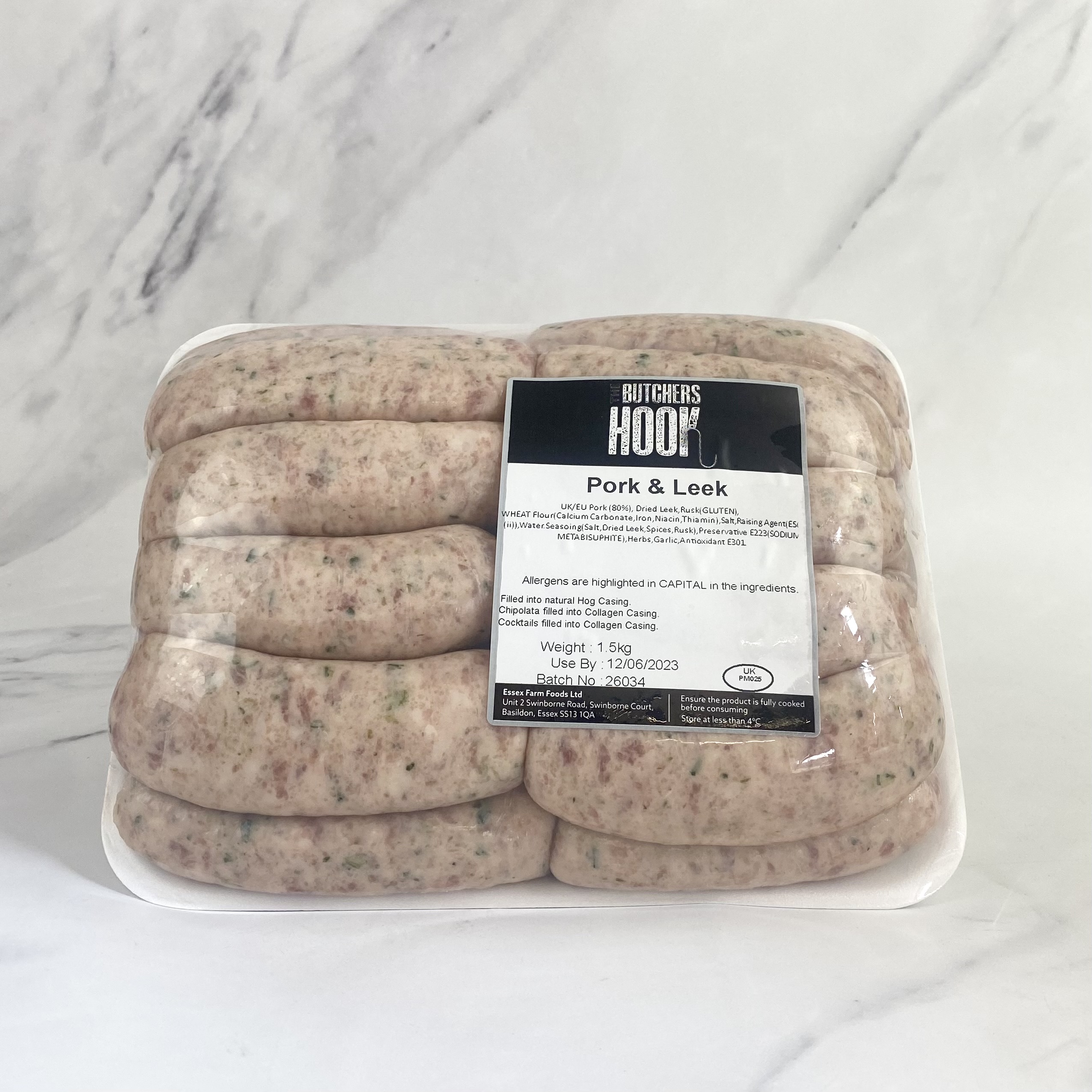 Pork & Leek Sausages (raw) – 10×1.5kg